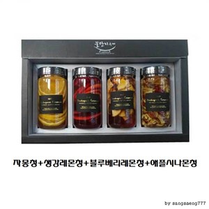 (수제 과일청 선물세트) 꿀단지 300ml 자몽청+생강레몬청+블루베리레몬청+애플시나몬청